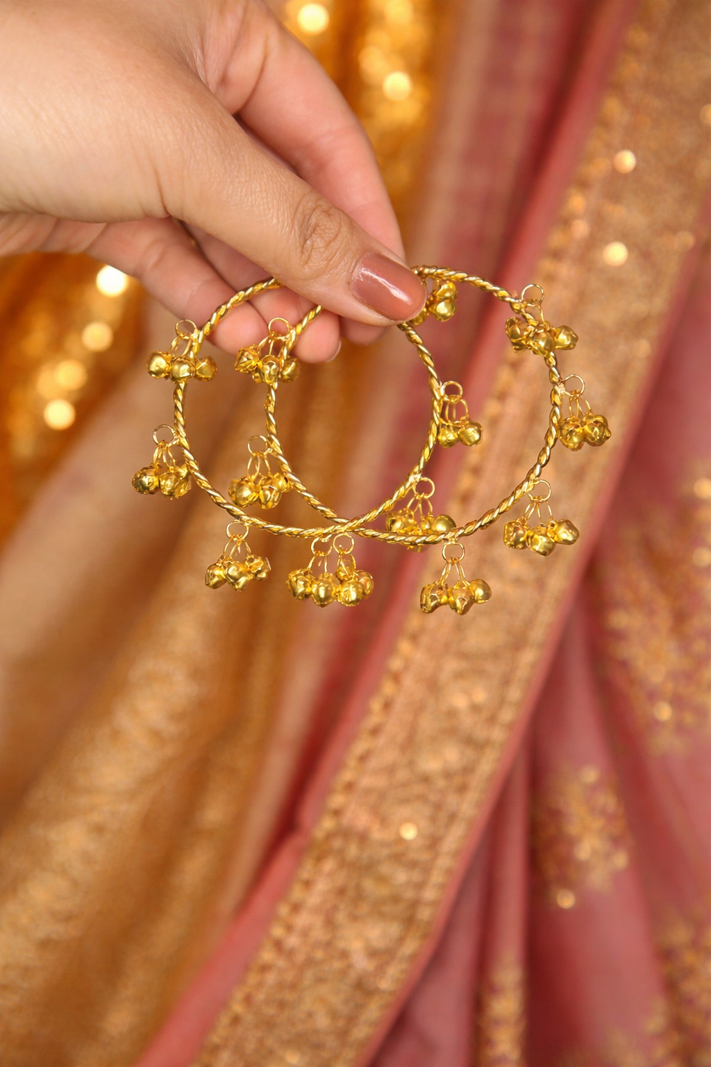 "Golden ghungroo charm bracelet traditional kada with dancing bells Indian jewelry"