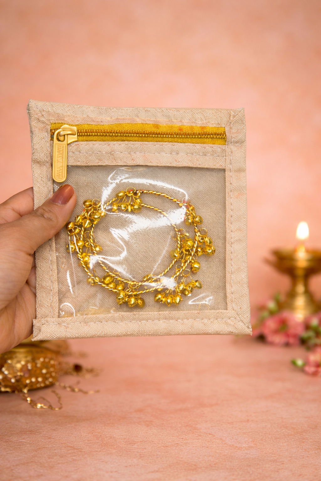 "Golden ghungroo charm bracelet traditional kada with dancing bells Indian jewelry"