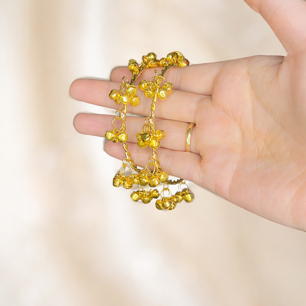 "Golden ghungroo charm bracelet traditional kada with dancing bells Indian jewelry"
