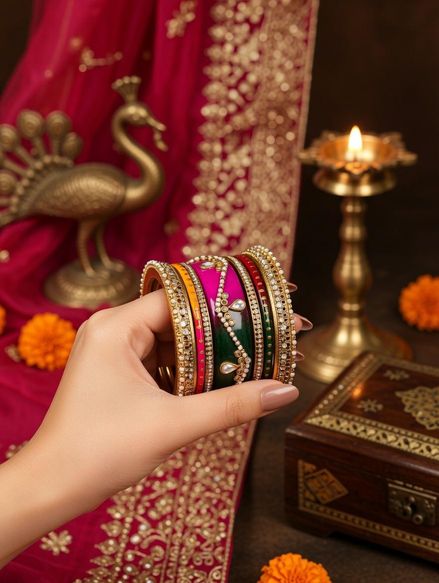 Rajwadi Noor Lac Bangle Stack | Kundan Bridal Chudi Set for Women
