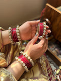 Handcrafted maroon lac bangles with antique gold kada for Indian weddings"