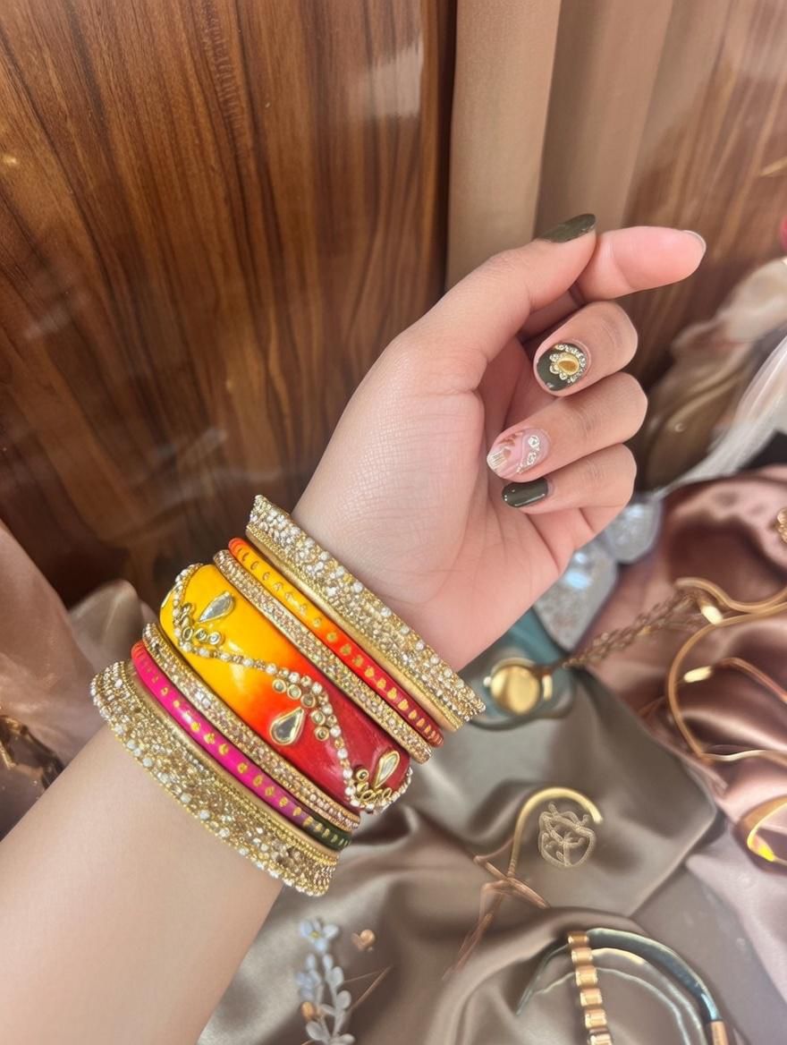 "Vibrant multicolor lac bangles handcrafted for Indian festivals"
