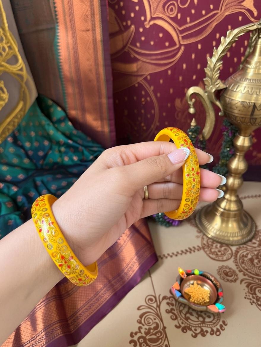 "Handcrafted painted lac bangles perfect for bridal wear"