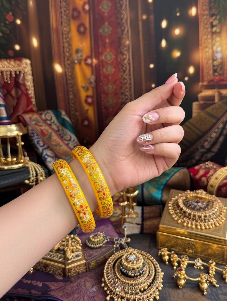 "Handcrafted painted lac bangles perfect for bridal wear"