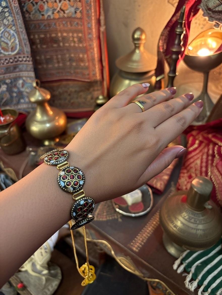 "Bold red lac bracelet statement jewelry handcrafted fusion Indian accessory"