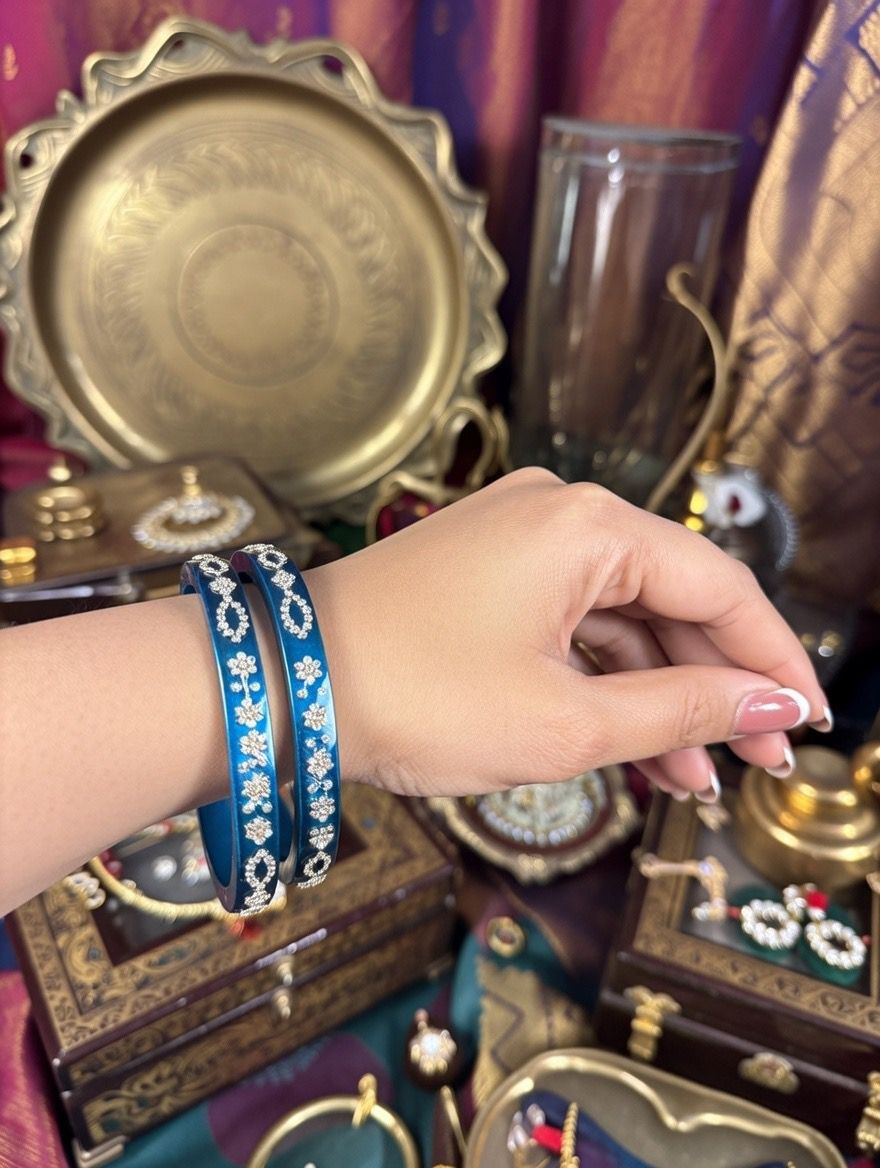 Royal Blue Sparkle Lac Bangles for Wedding & Festival | Handcrafted Indian Jewelry