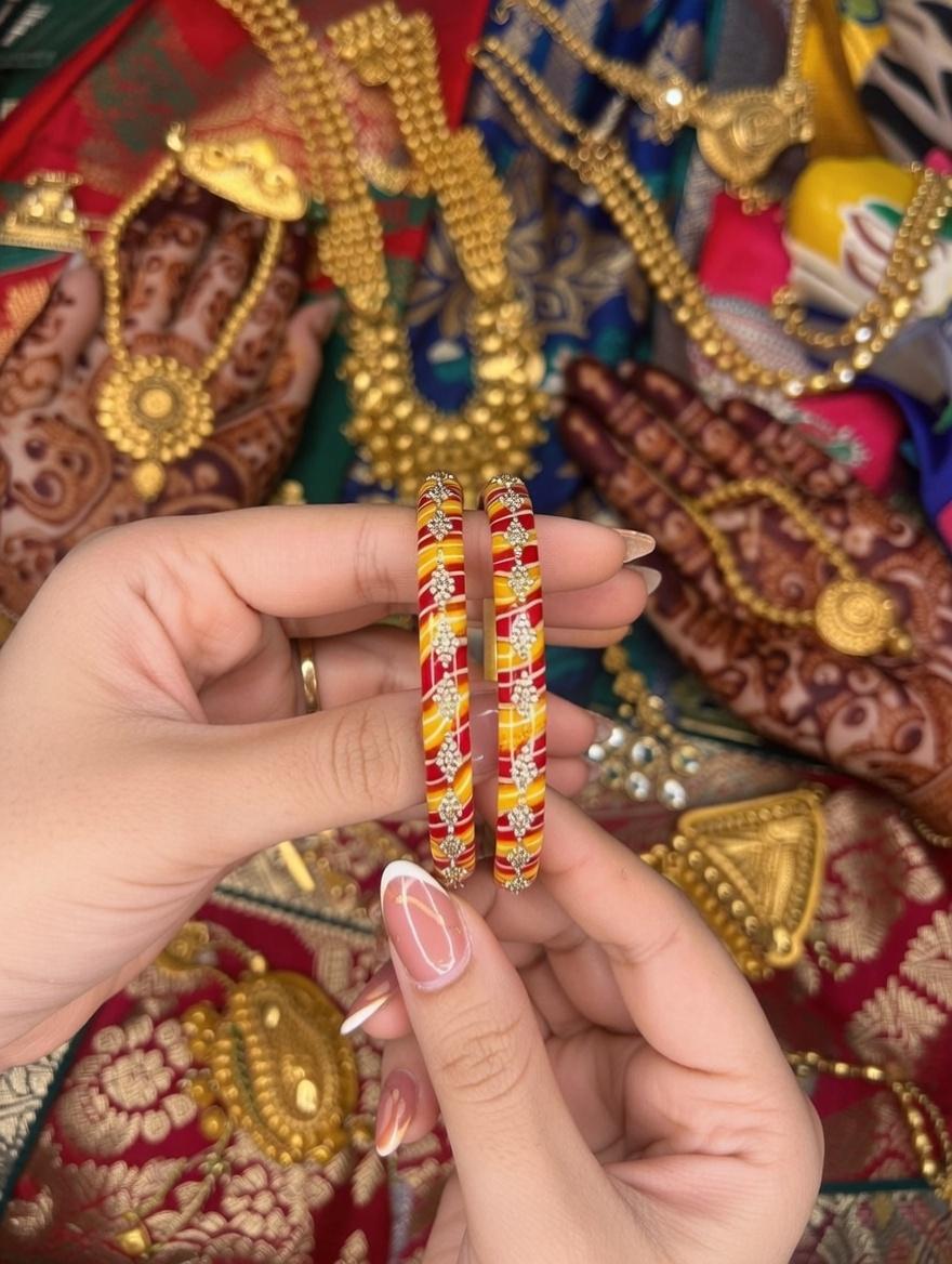 Handcrafted Red & Yellow Diamond Lac Bangles – Festive Shine