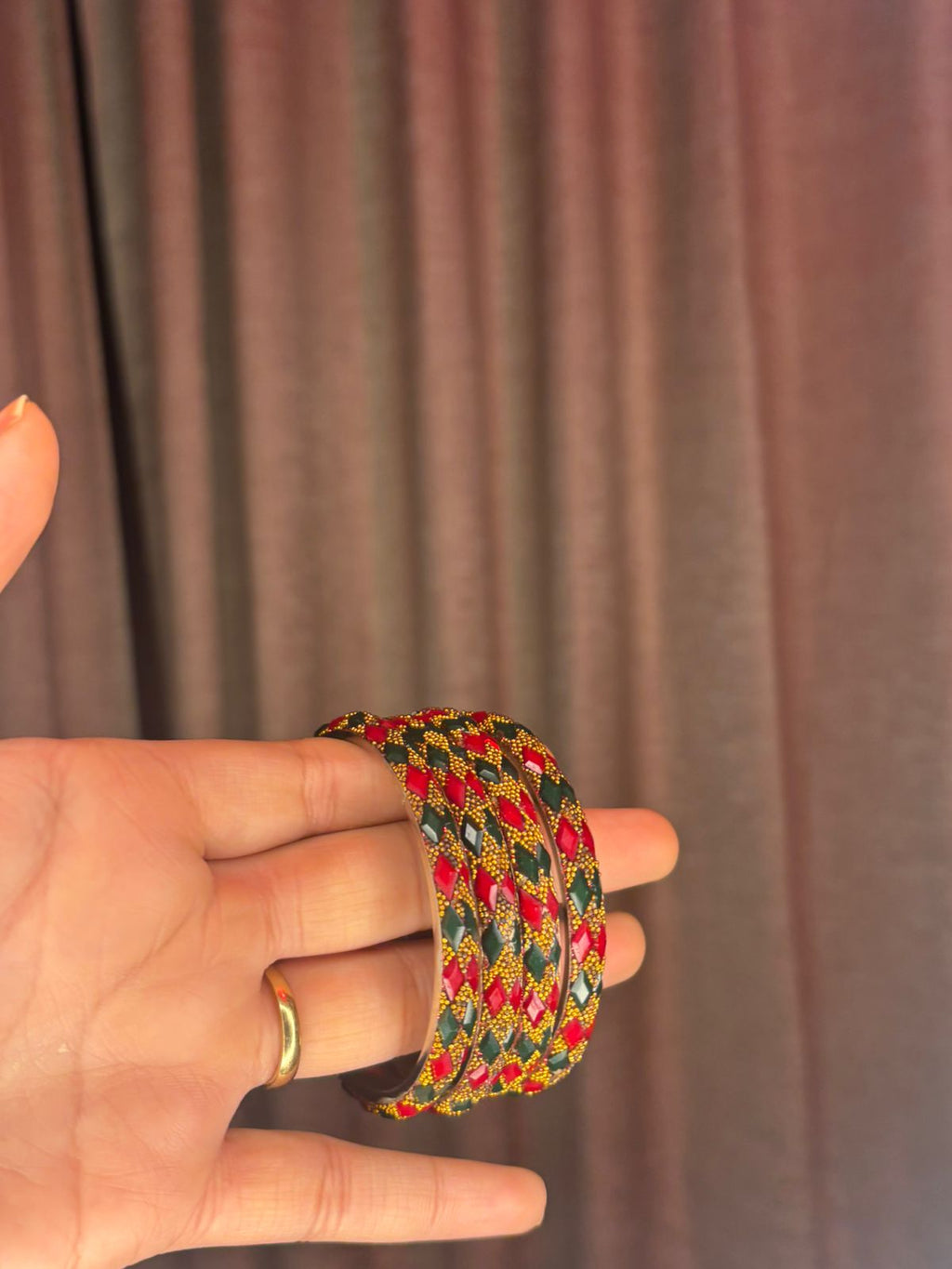 Rang Mahal – Red & Green Stonework Lac Bangles | Handcrafted Bridal Jewelry