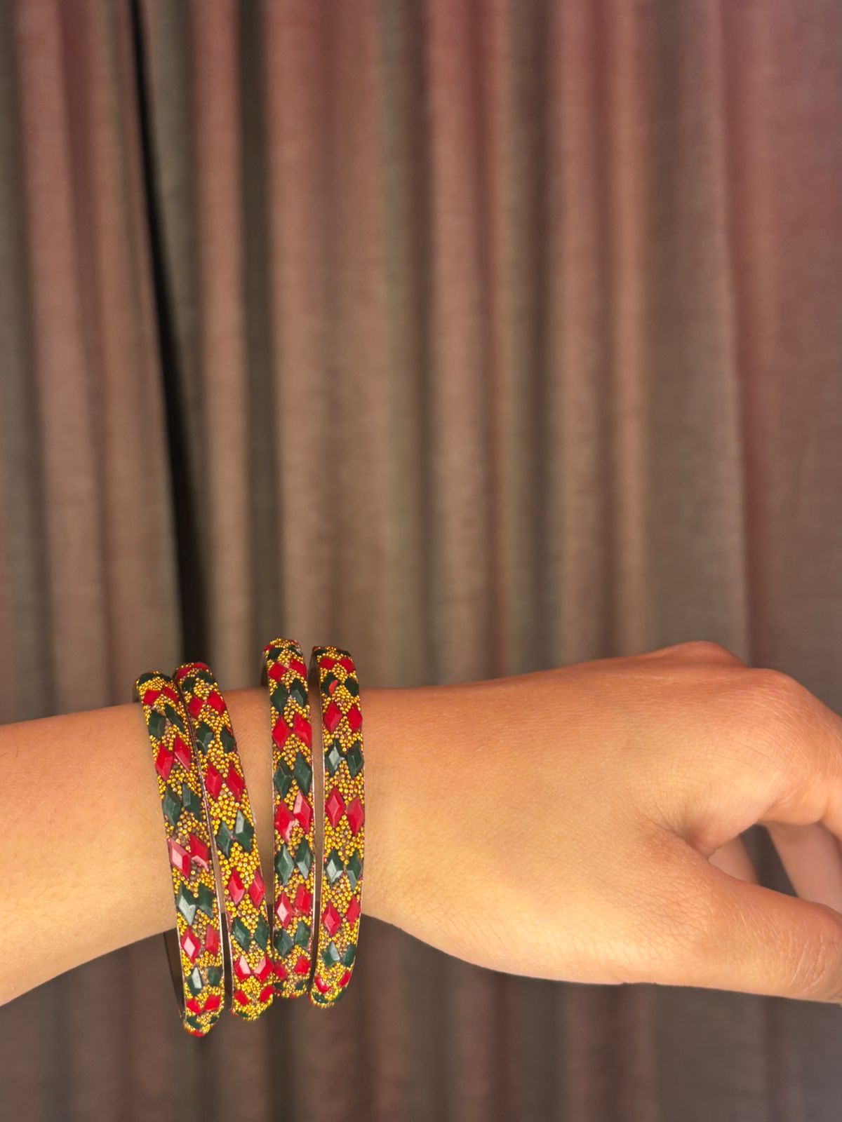 Rang Mahal – Red & Green Stonework Lac Bangles | Handcrafted Bridal Jewelry