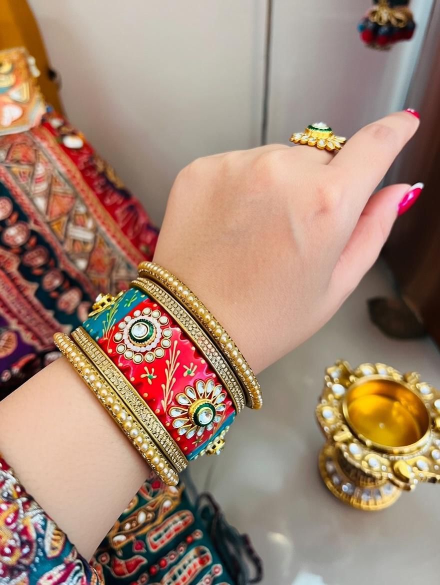 "Handcrafted red lac churi set for weddings and festivals"