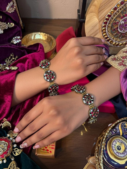 "Bold red lac bracelet statement jewelry handcrafted fusion Indian accessory"