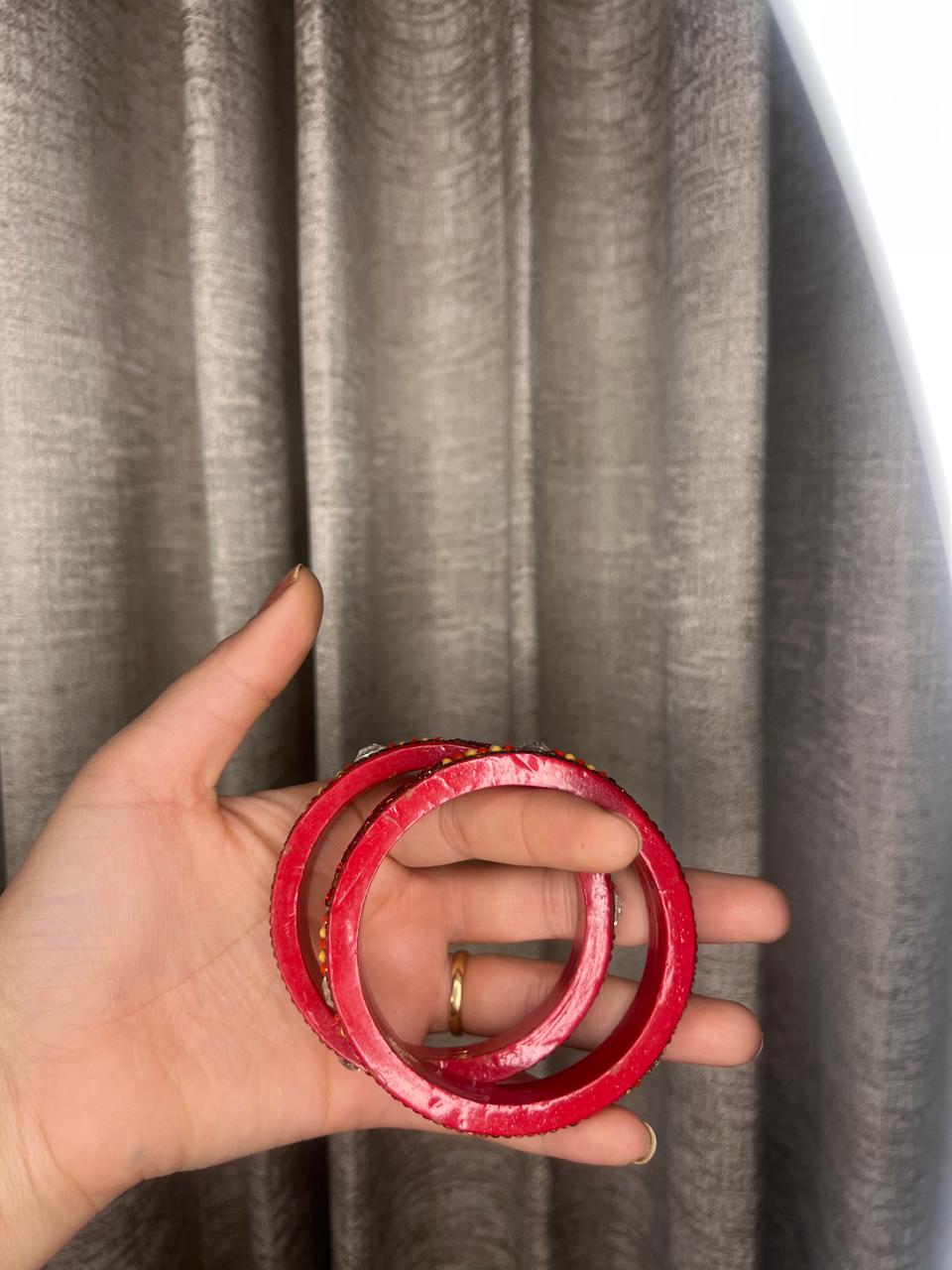 Red & Orange Designer Lac Bangles with Stone Work | Handcrafted Indian Jewelry