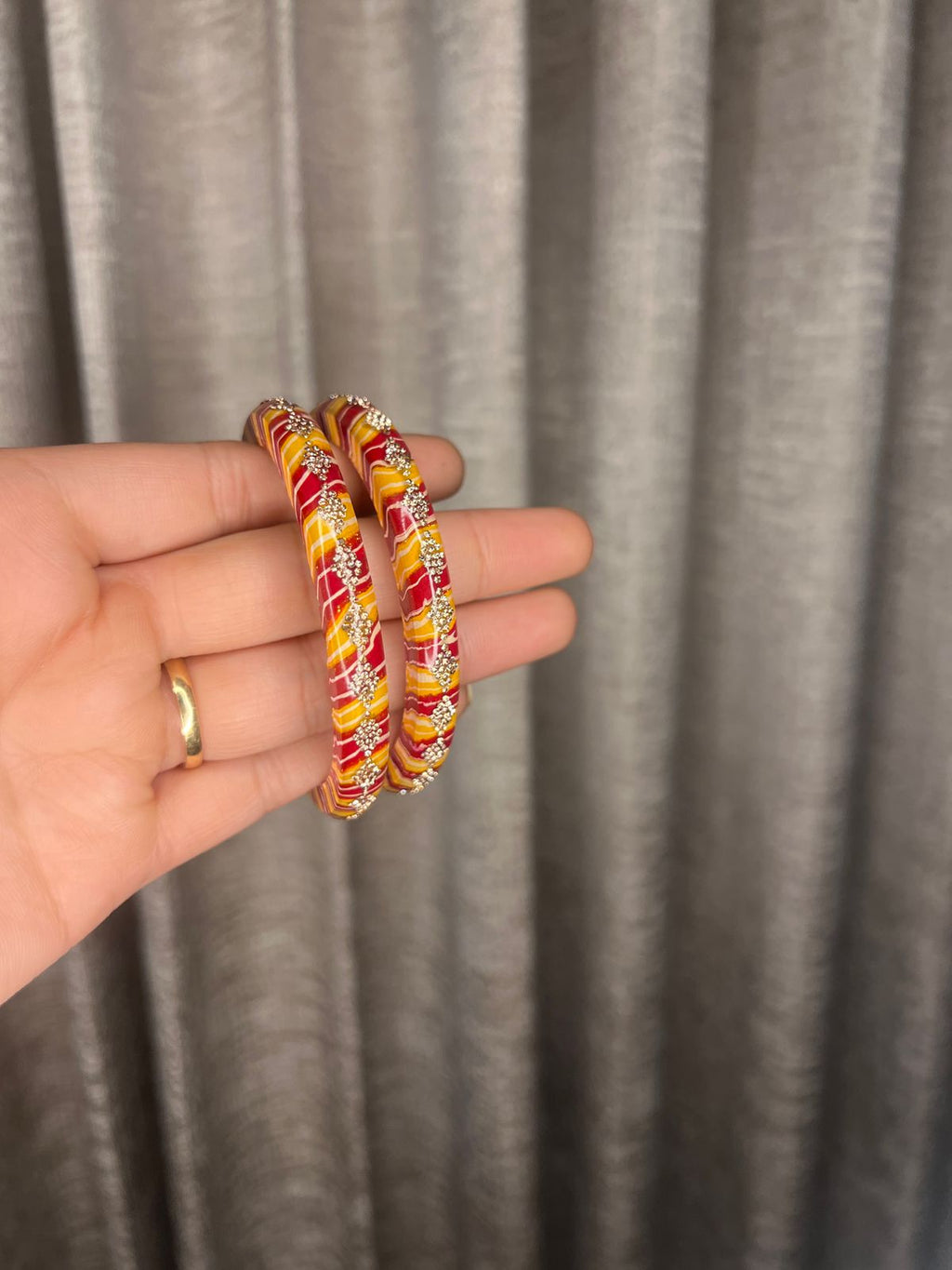 Handcrafted Red & Yellow Diamond Lac Bangles – Festive Shine