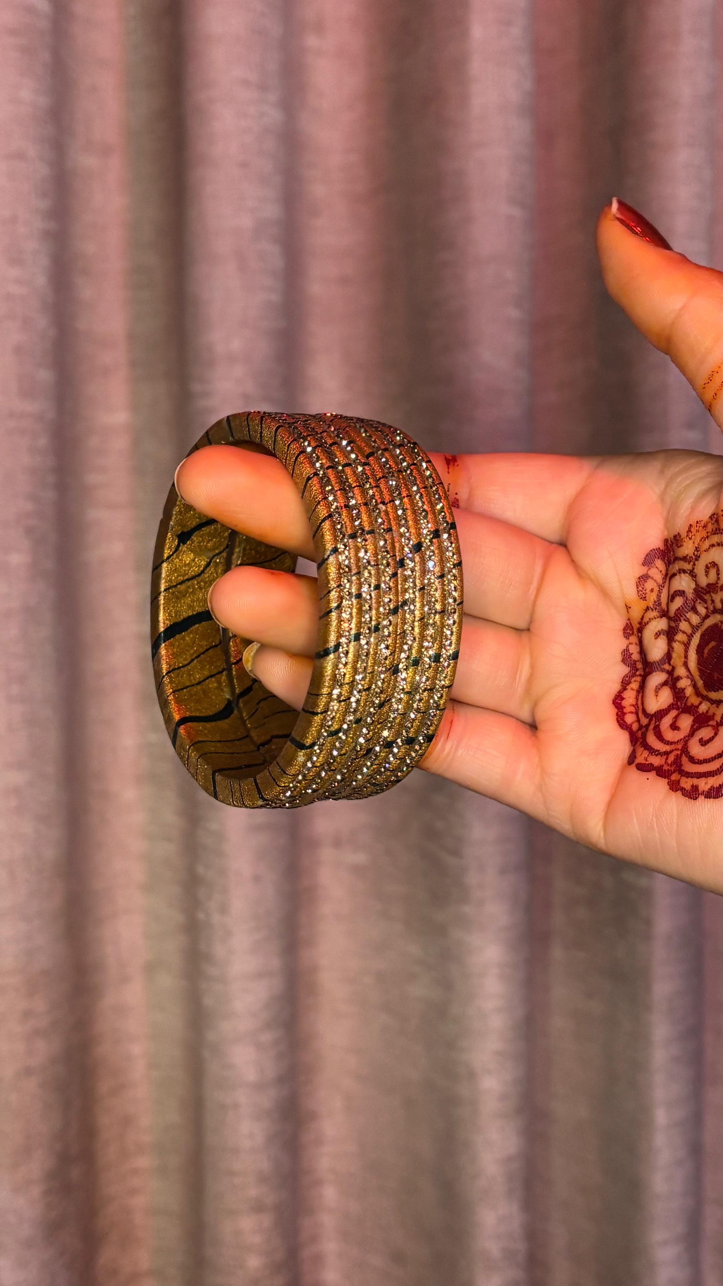 Golden Shimmer Lac Bangle Set - Handcrafted Glitter Bangles