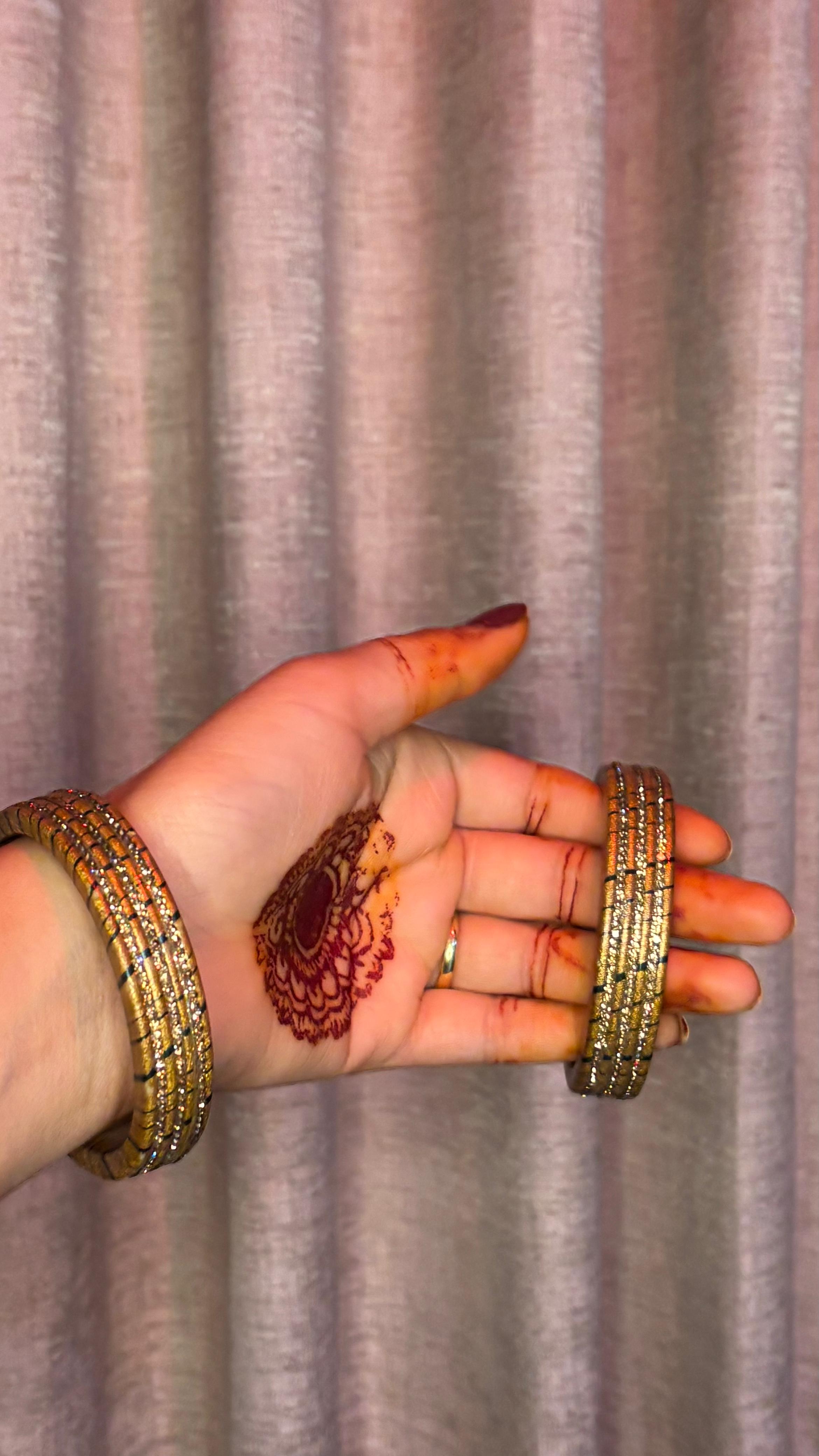 Golden Shimmer Lac Bangle Set - Handcrafted Glitter Bangles