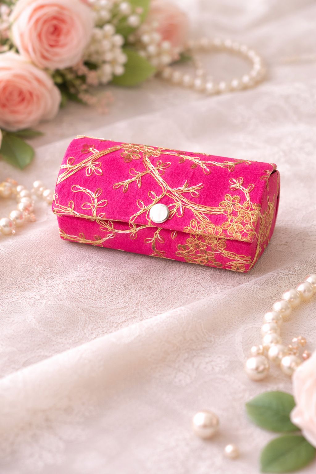 "Traditional embroidered jewelry box for bangle storage and gifting"