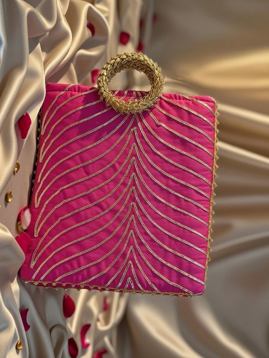 "Handcrafted pink jewelry pouch perfect for wedding gifts and travel"