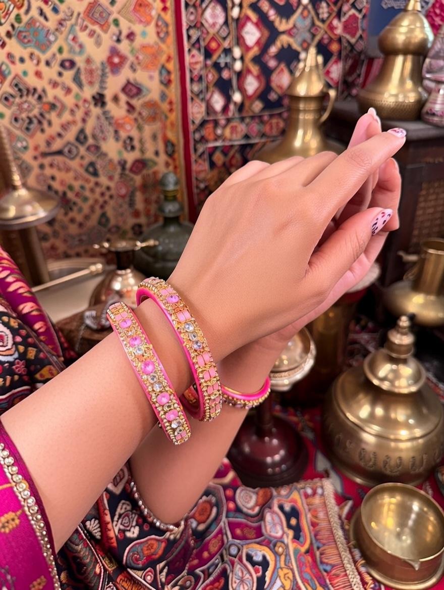 "Pink lac churi set with traditional craftsmanship"