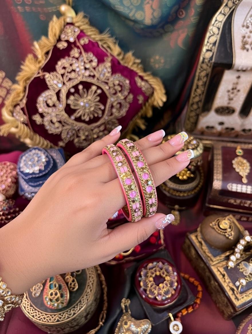 "Pink lac churi set with traditional craftsmanship"
